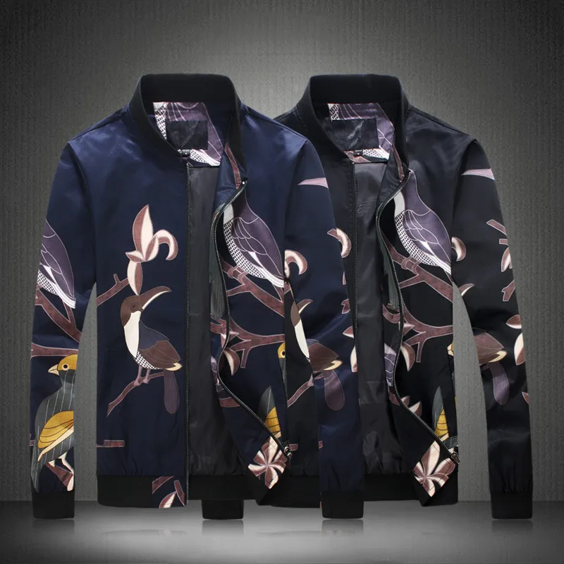 

2018 New Stly Men's Bomber Jackets Casual Spring And Autumn Man Overcoat Print Fashion Windbreaker Homme Outwear Slim Fit Coats