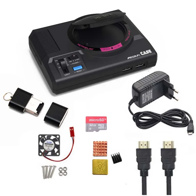 Retroflag MEGAPi CASE M с классическим USB контроллером + адаптер питания 32 ГБ sd карта для