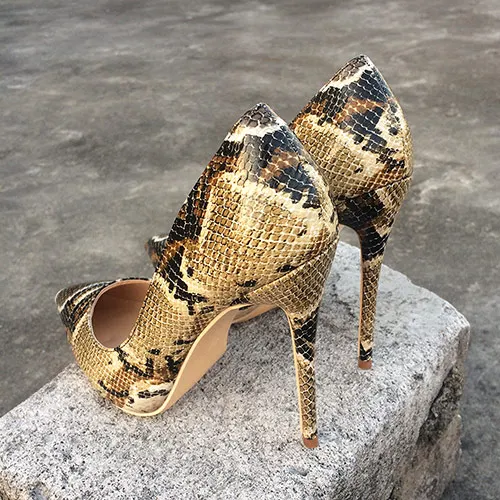 12cm heels Veowalk/пикантные женские туфли на высоком каблуке 8 см, 10 см, 12 см, с принтом питона, с острым носком; модные женские туфли-лодочки; Свадебная обувь для вечеринки; большие размеры - Цвет: 12cm heels