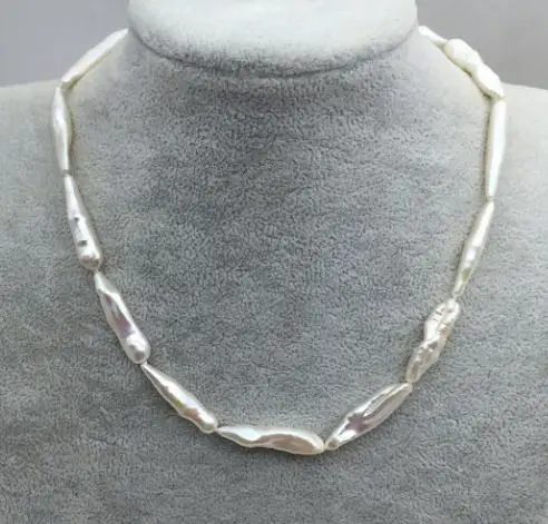 

AAA Pearl Jewellery 7-8mm x 20-30mm White Color Genuine Pearl Necklace 43cm,Love,Wedding,Mothers Day Gift,New Free Shipping