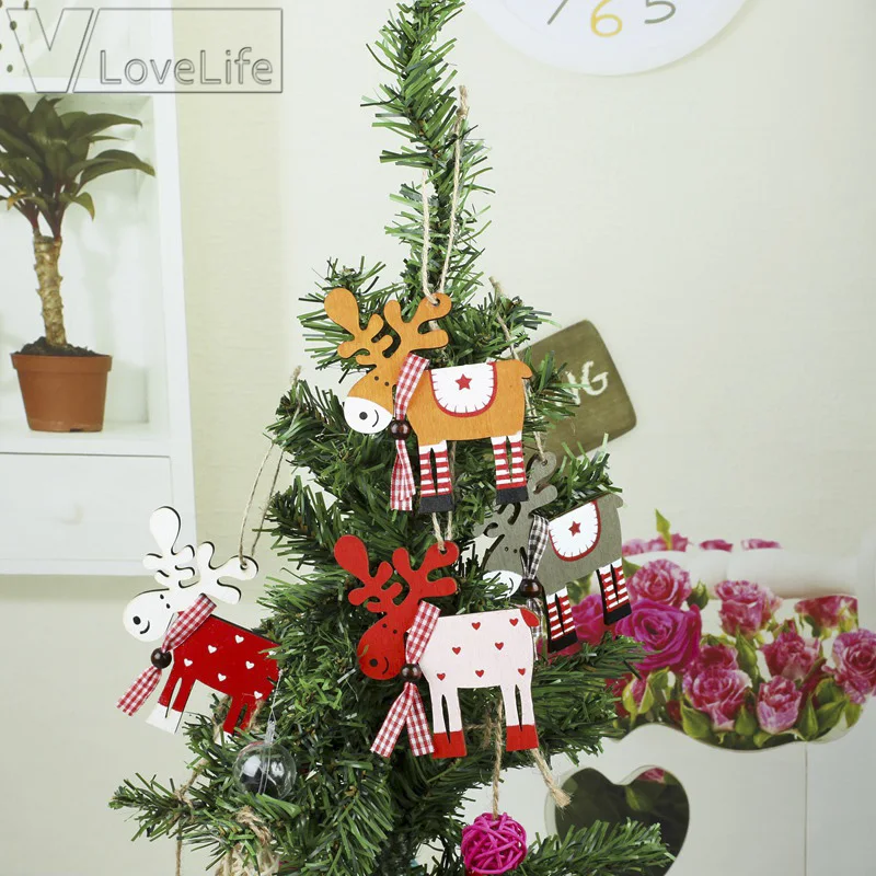 1 шт. Рождественская елка деревянная подвеска с игрушечным лосем рождественские