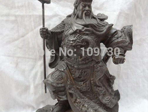 bir 003038 10&quot Chinese Bronze &quotSanGuo&quot Warrior Dragon GuanGong GuanYu WuSheng God Statue | Дом и сад