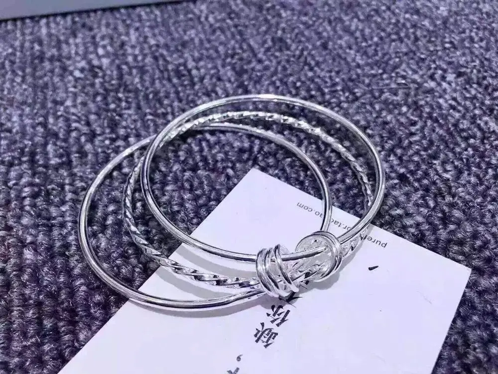 OMHXZJ Европейская мода для женщин и девушек вечерние подарок на свадьбу несколько кругов S990 стерлингового серебра манжеты браслет BA05