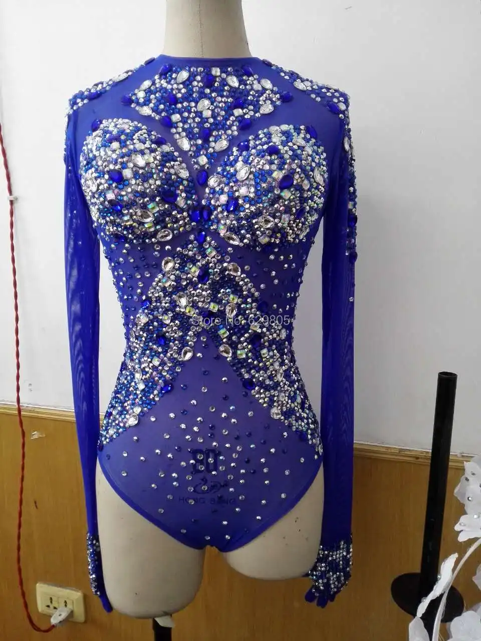 Блестящий синий костюм со стразами сексуальное боди с кисточками Одежда для
