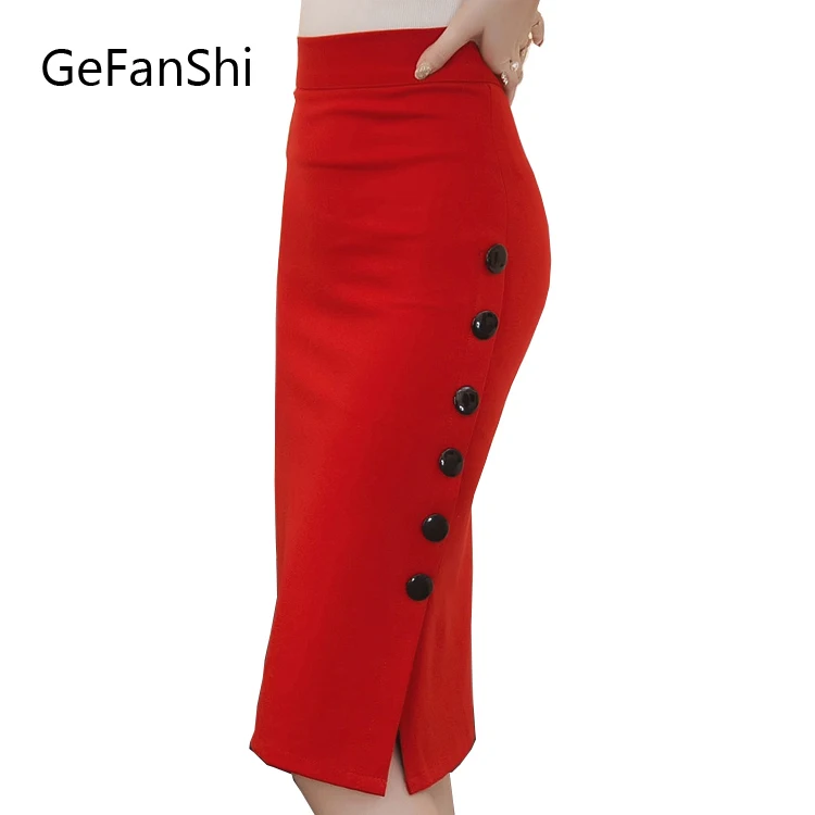 Женская Юбка миди размера плюс элегантная юбка карандаш с открытым разрезом и