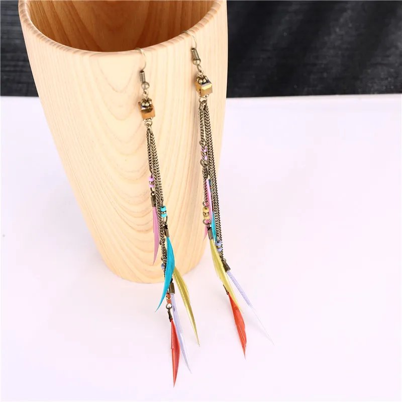 2019 Ethnic Bohemian alloy black feather earrings Boho vintage indian long earring for women Charm jewellery | Украшения и