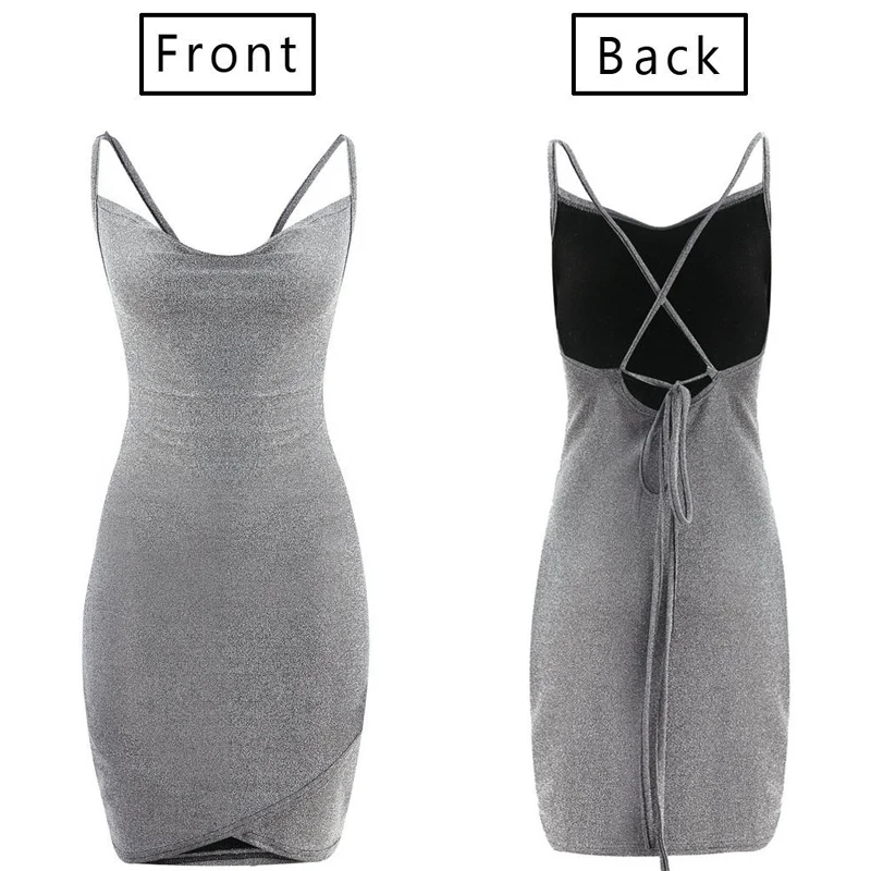 

Sexy Sling Featuring Open Back Slim Dress Fashion Solid Straight Sleeveless Solid Women Dress Lace Up Summer Party Dresses