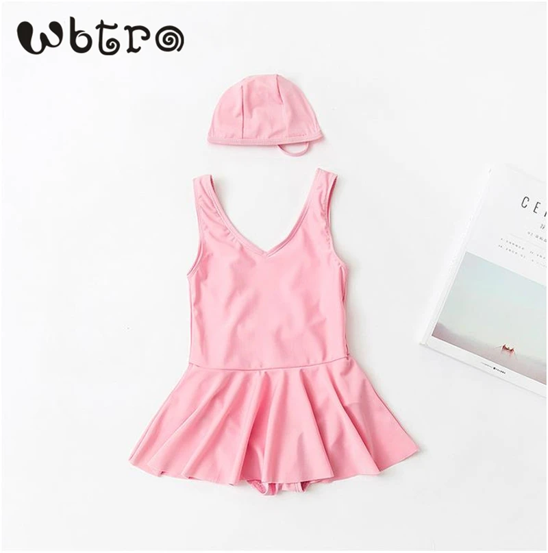 Pink WBTRO/Цельный купальник с открытой спиной для девочек; детский купальный костюм; Милая пляжная одежда для девочек; детский сексуальный купальник с v-образным вырезом и бантом; пляжное платье - Цвет: Pink