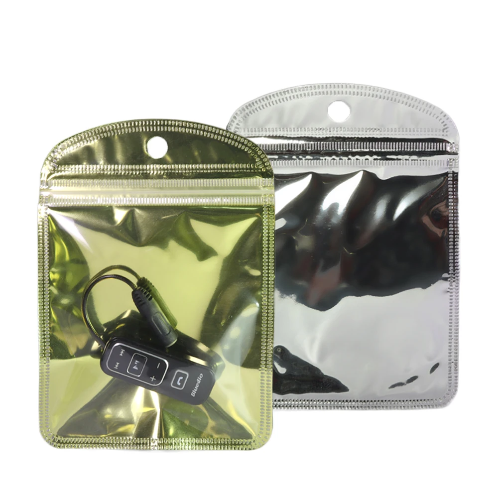 

10x15cm(4x6in) Mobile Accessories pouches Clear & Shiny Foil with hang hole Flat Gift earphone wire package bags