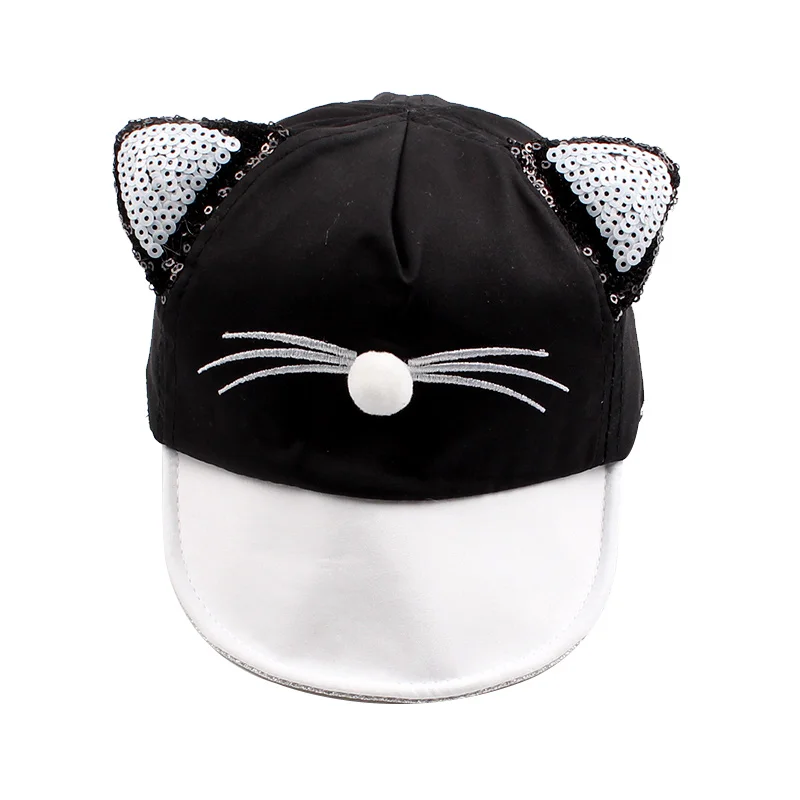 Cartoon Cat Baby Caps New Soft Cotton Hat With Ears Summer Sequins For Girls 2018 Autumn Boys Sun Hats | Детская одежда и обувь