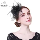 Женская Вуалетка WELROG, королевская Вуалетка для свадебных гонок Sinamay, Коктейльная Вуалетка, Женская Вуалетка, сетчатый, с перьями, шляпа для вечеринок, фетровая шляпа