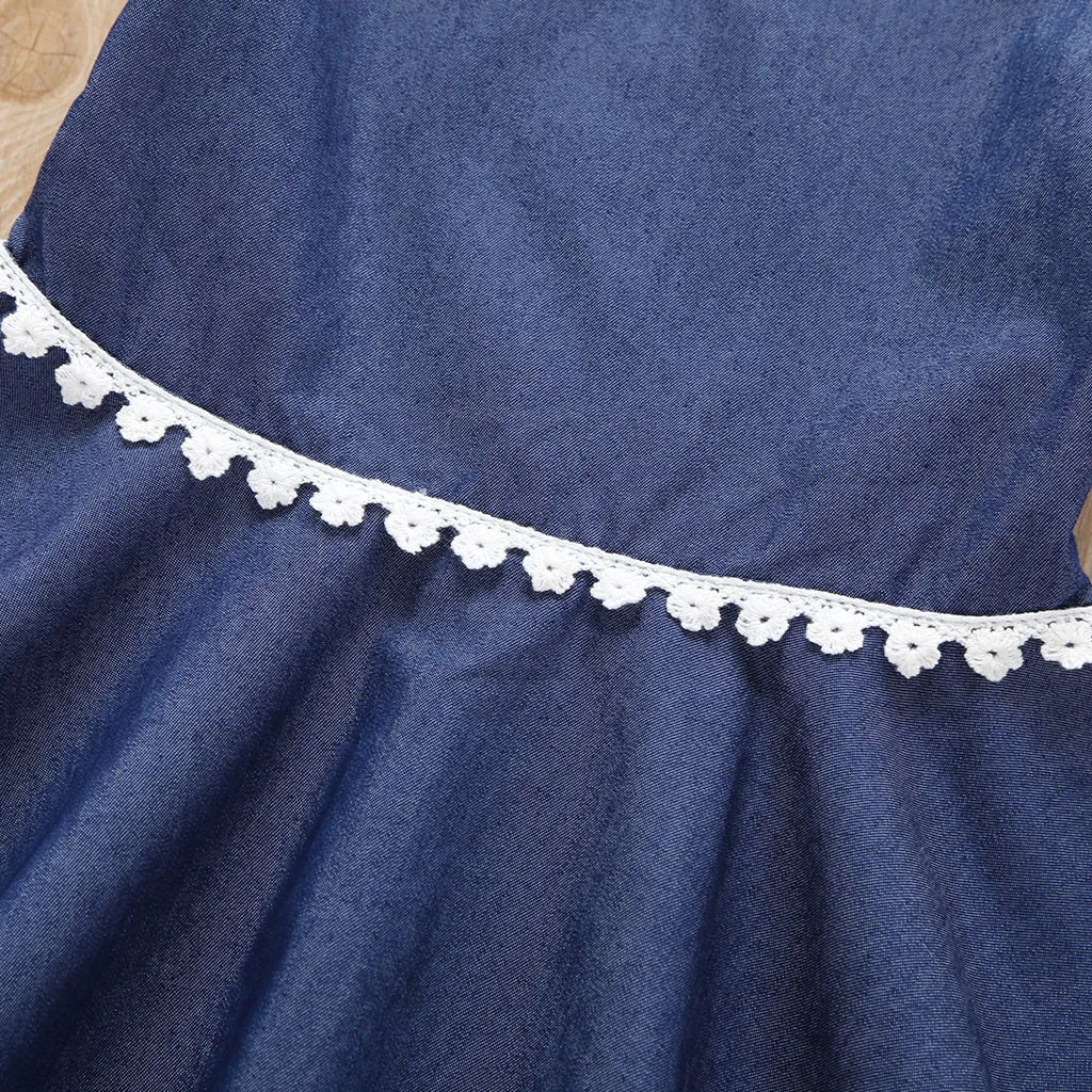LONSANT Baby Girls Dress Newborn Short Sleeve Off Shoulder Denim lace Princess sweet Toddler fashion dress Clothes | Детская одежда и