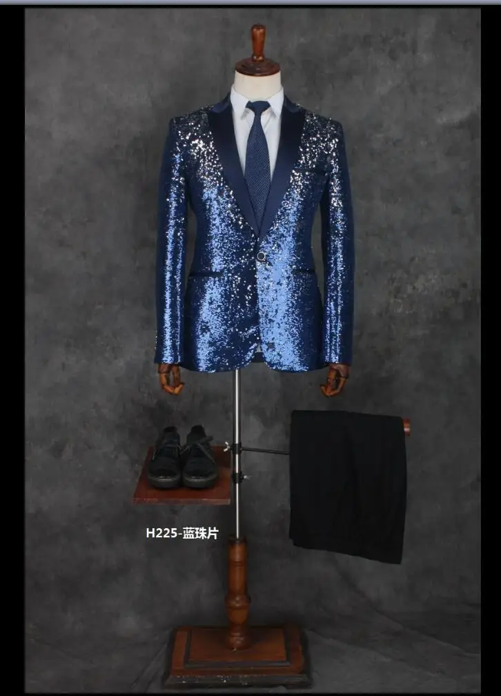 S-3xl New Men's Formal Dress Stage Singer Costume Set Suit Slim Sparkling Paillette Suit Party Suit Groom Suit