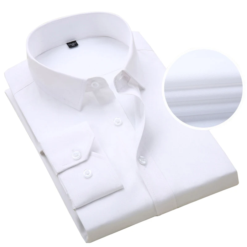 

Men‘s Long Sleeve Solid White Blue Pink Dress Shirt High Quality Male Casual Slim Pocketless Business Formal Shirts Easy Care