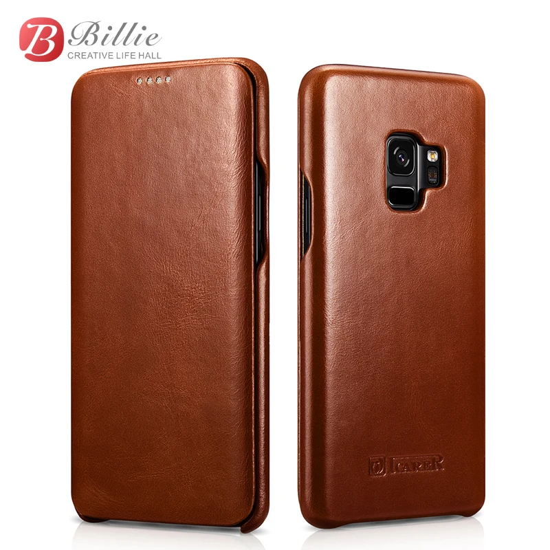

For Samsung Galaxy S9 S9+ Curved Edge Vintage Series Genuine Leather Case for Samsung Galaxy S9 Plus Phone Protective Cover Case