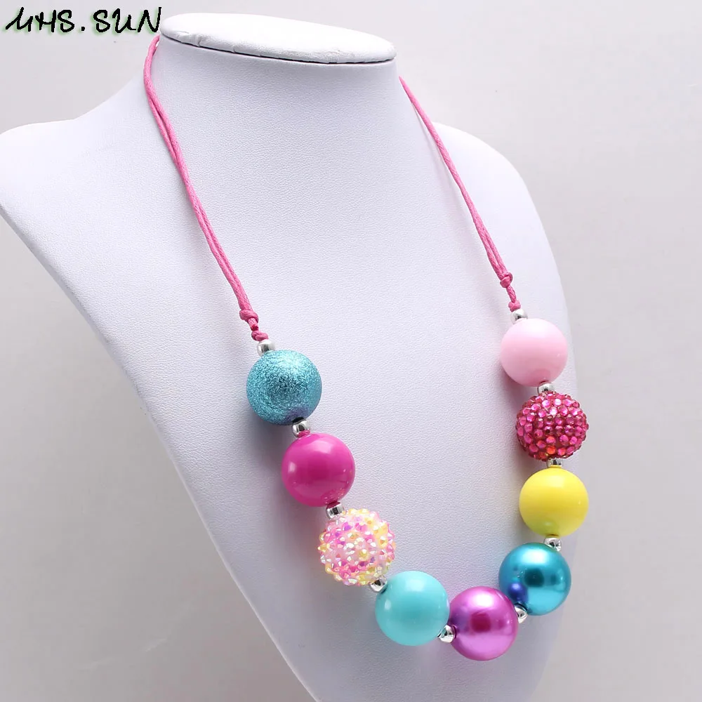 MHS.SUN Cute Baby Chunky Bubblegum Beaded Necklace Adjustable Rope Handmae Jewelry For Girls Toy Kids Gift 1PC | Украшения и