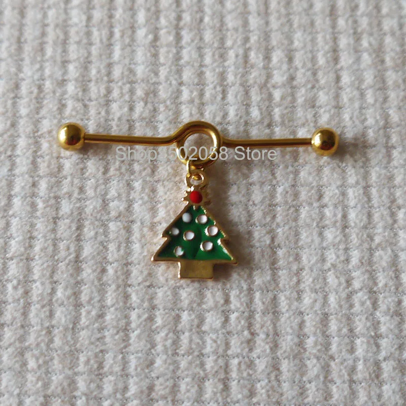 2pcs christmas tree Industrial Barbell Body Jewelry Double Piercing Christmas gift | Украшения и аксессуары