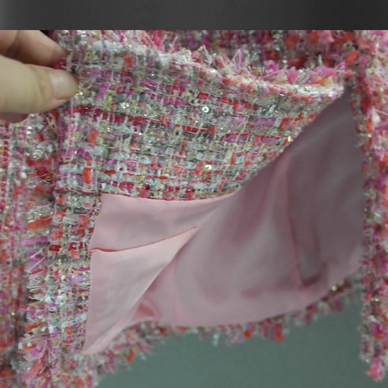 Розовая твидовая куртка с блестками Женская шерстяная на заказ осень/зиму