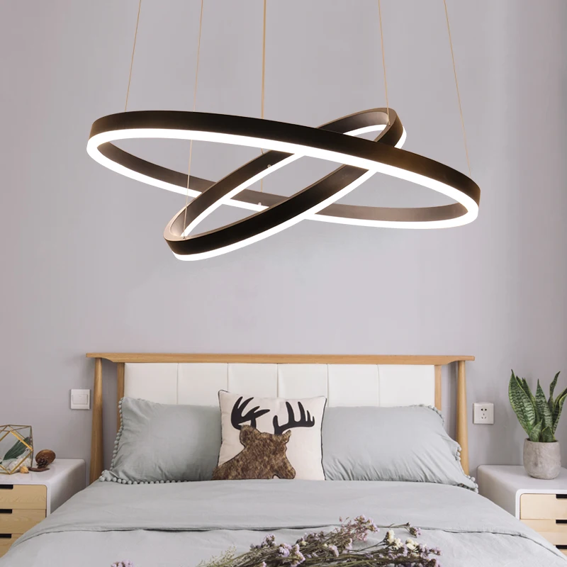 Современная светодиодная Люстра для гостиной, столовой, спальни, ledlamp, черные/белые кольца, подвесной светильник, современная люстра, освещение