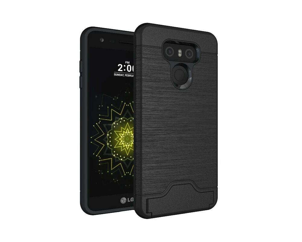 High Quality Mobile Phone Case For LG G6 Armor Brushed Metal Texture Hybrid Dual Layer Card Solt With Stand Cover |