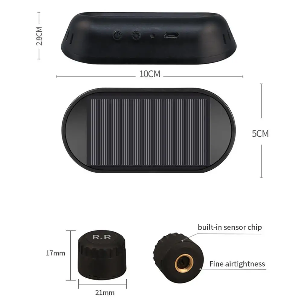 

Mini Windshield Wireless LCD Digital Gauge Car TPMS IP67 Solar Power Tire Pressure Monitoring System External Sensors