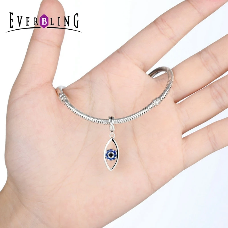 Everbling Jewelry Dark Blue Evil Eye Dangle 100% 925 Sterling Silver Charm Beads Fit European Charms Bracelet Y | Украшения и