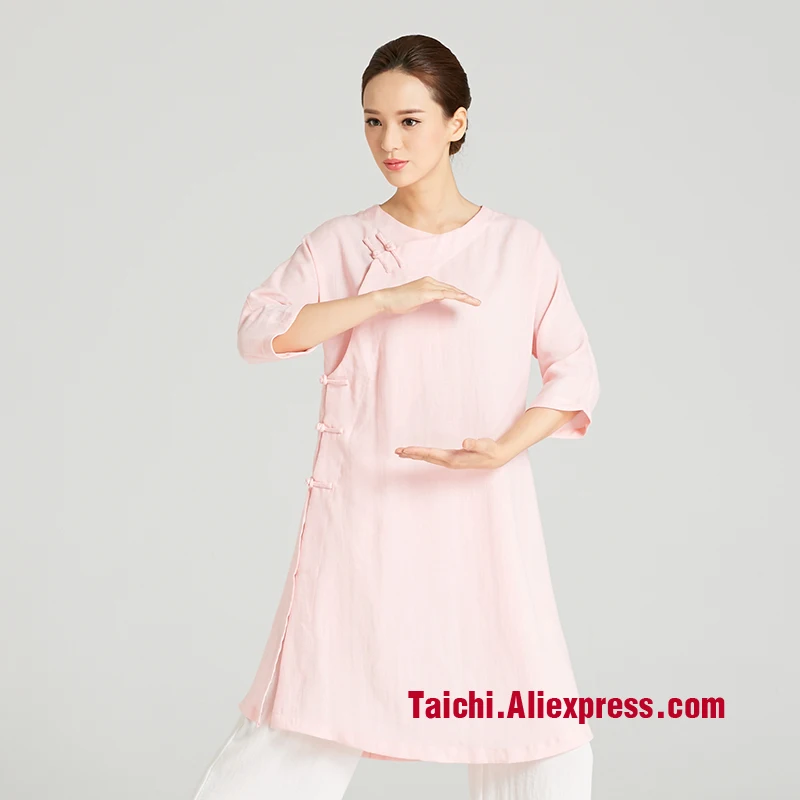 Female Handmade Linen Tai Chi Uniform Wushu, Kung Fu,martial Art Suit,short Sleeve Robe,robe + Pants  Chinese Stlye