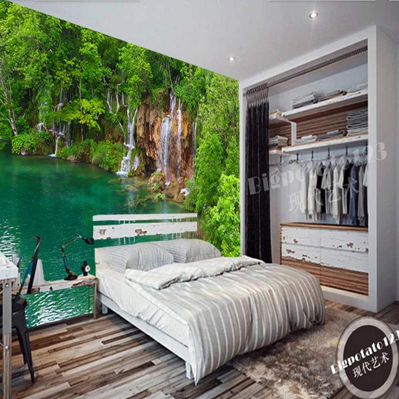 Пользовательские природные пейзажи обои лес водопад 3D фотообои для гостиной