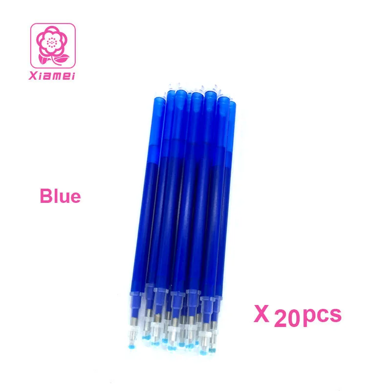 Blue Канцелярские принадлежности xiamei, 20 шт, пластиковая стираемая гелевая ручка, Заправка для студентов, гелевая чернильная заправка, канцелярские принадлежности, школьные принадлежности, 8 цветов - Цвет: Blue