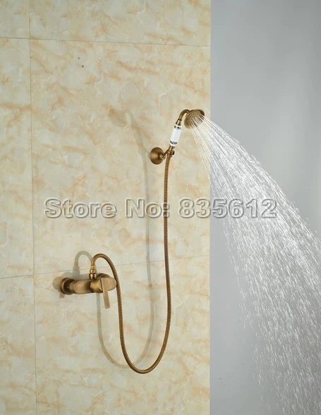 Настенный смеситель для ванной комнаты с античной латунной отделкой + ручной