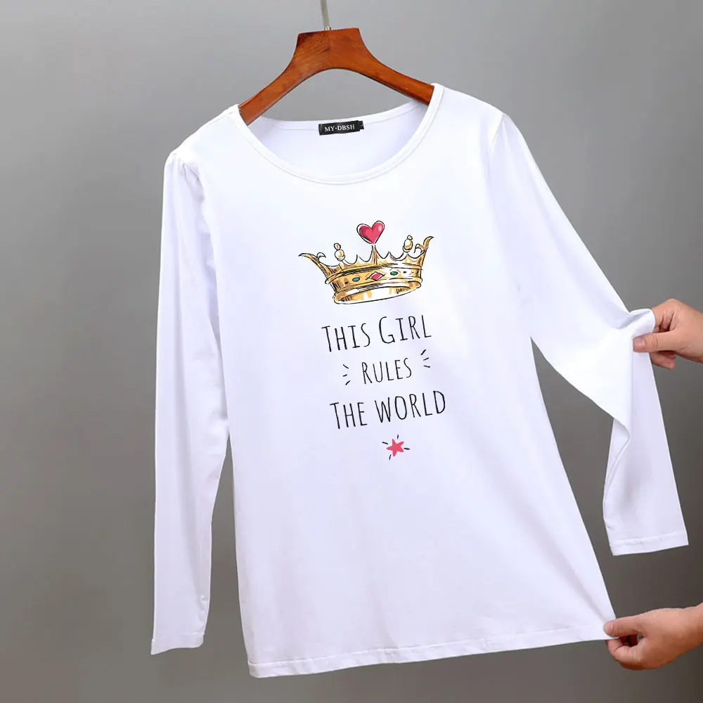 Футболка женская хлопковая белая с принтом Queen Crown Love Couple Модный Топ длинным