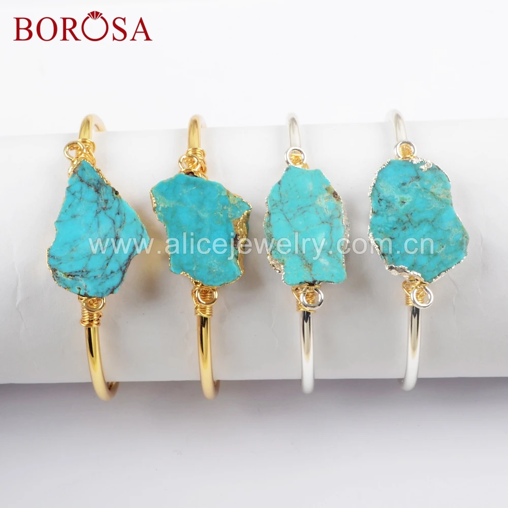BOROSA 3 шт. Модный золотой цвет натуральная бирюза браслет с проволокой натуральный