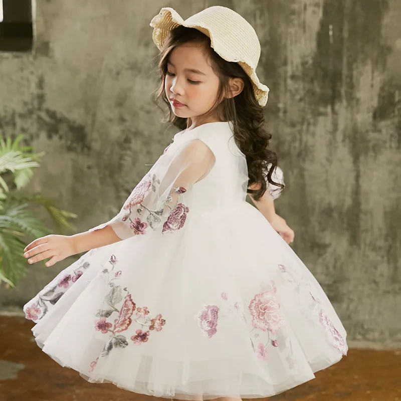 Flower Girls Dress Kids Vintage Embroidery for Summer Children Clothing Teenage Princess Girl Party D0801 | Детская одежда и обувь