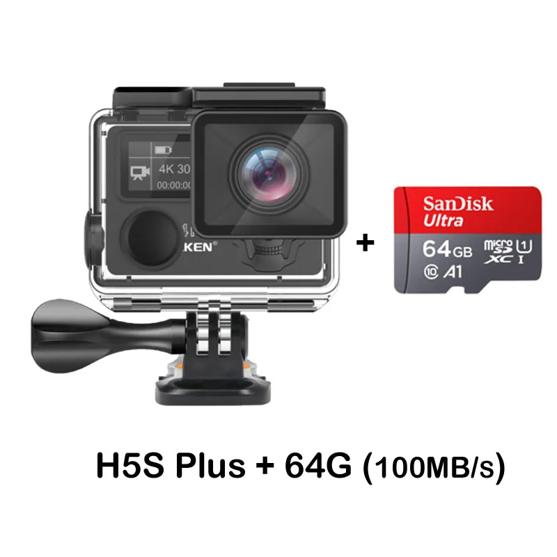 Экшн-камера EKEN H5S Plus Ultra HD с сенсорным экраном Ambarella A12 EIS 4 k/30fps 720 p/200fps 30M Водонепроницаемая Спортивная камера go Helmet pro - Цвет: black add 64g card