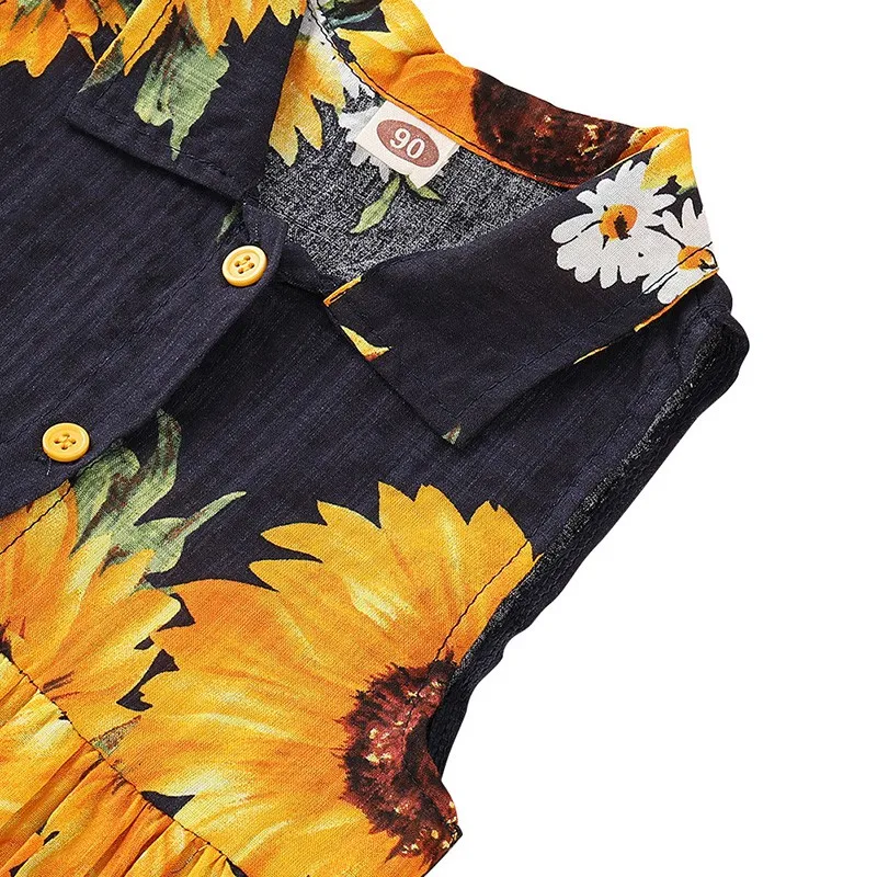Летние платья для малышей Повседневное платье без рукавов с принтом подсолнуха