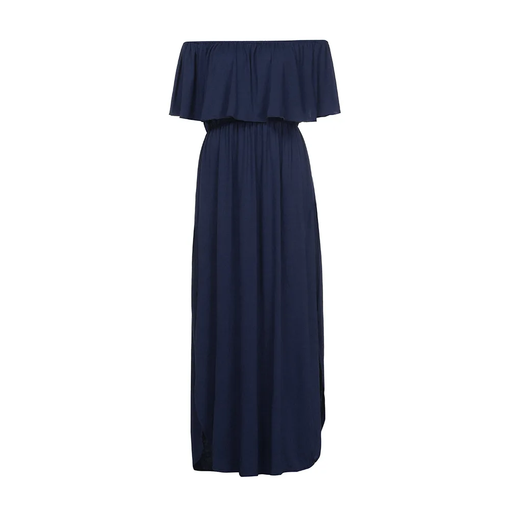 Для женщин Off Shoulder Ruffle вечерние платье с разрезом пляжное половина чашки X Большой