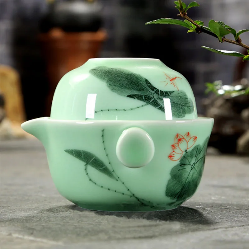 Дорожный чайный сервиз BORREY Celadon Gaiwan набор из китайского фарфора чайная чашка