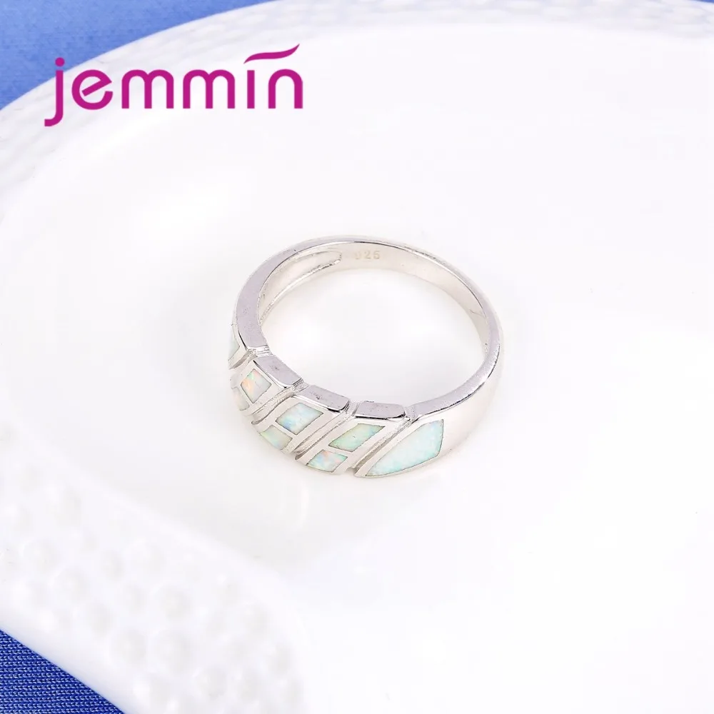 Women Best Gift Wide Wedding Ring Geometric Rainbow Opal Brand Jewelry 925 Sterling Silver Jewellery for Engagemen | Украшения и