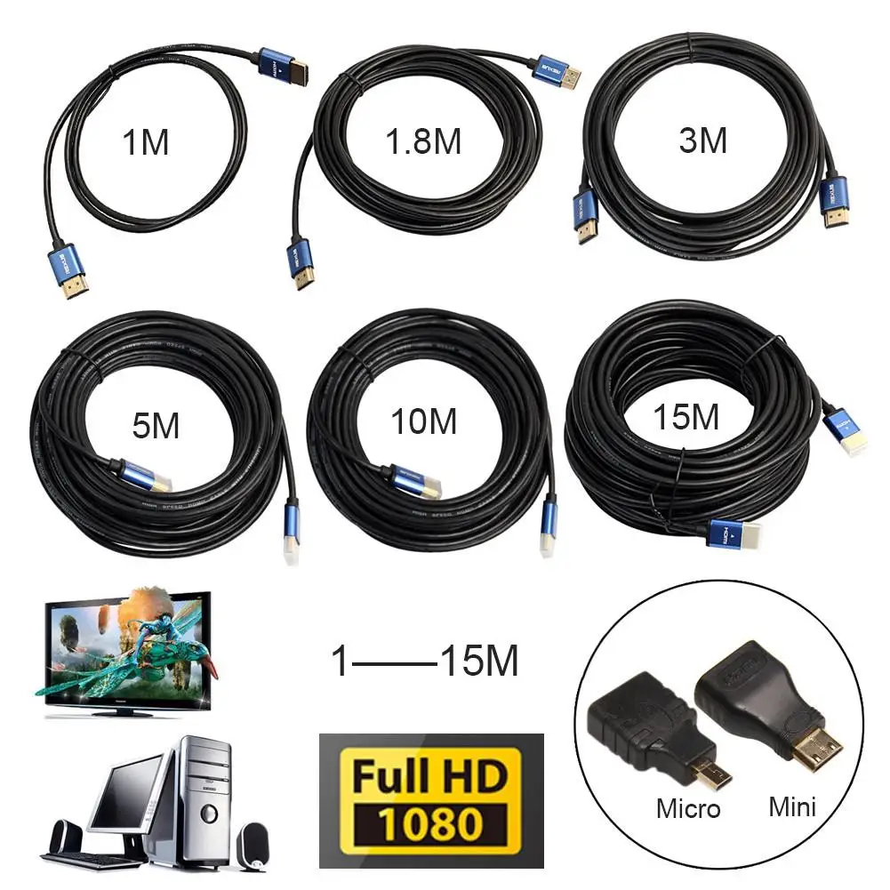 Aluminum Alloy HDMI Cable Kit Set 1M -15M To Mini / Micro Adaptor 1.4 Version AV HD 3D For PS3 Xbox HDTV | Электроника