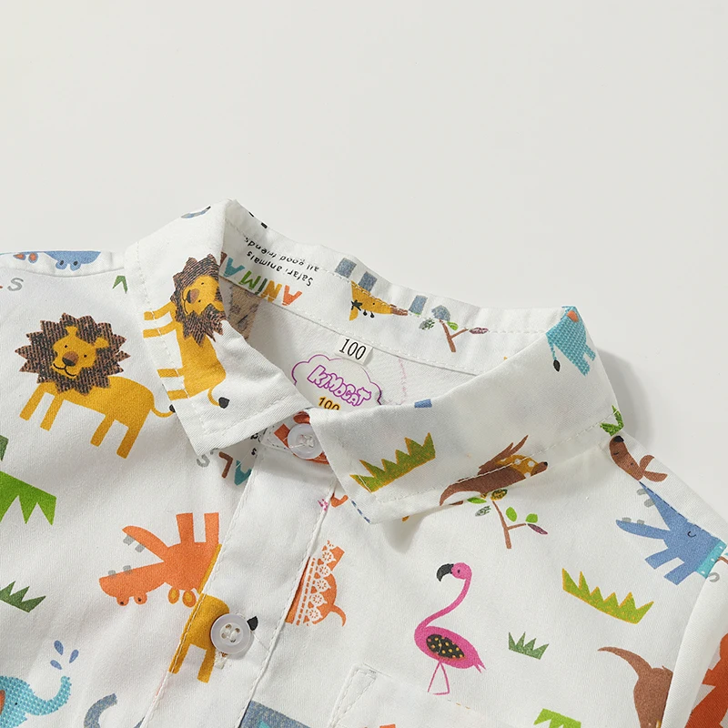 Kimocat 2pcs Baby boy clothes set Spring and fall cartoon animal suspenders gentlemen's shirt black casual pantsuit |