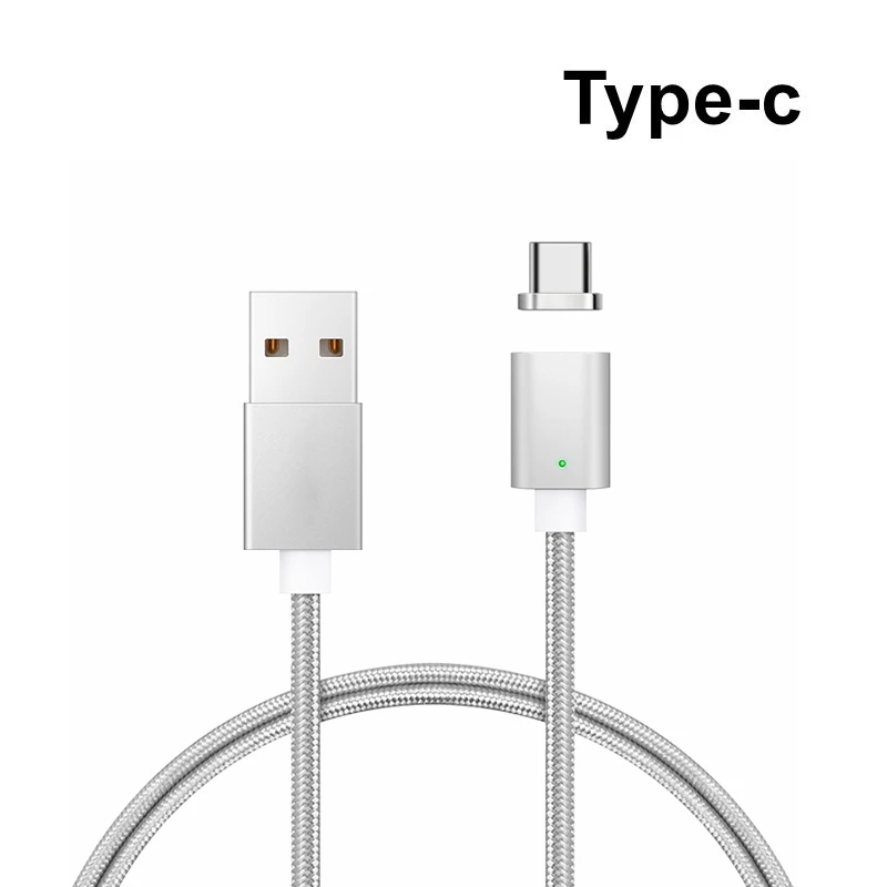 Sindvor 1 м светодиодный магнитный кабель с нейлоновой оплеткой Micro USB кабель USB C Type C кабель Type-C Магнитный зарядный кабель для iPhone X Xs Max - Тип штекера: Silver Type C Cable