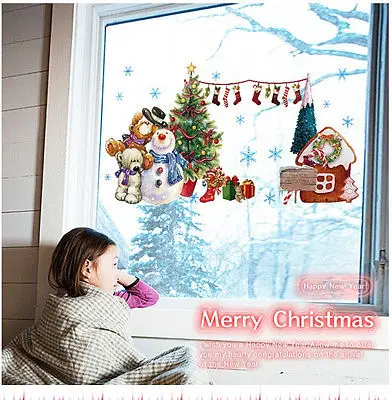Рождество Wal наклейка счастливый снеговик олень Снежинка Наклейки на стены с