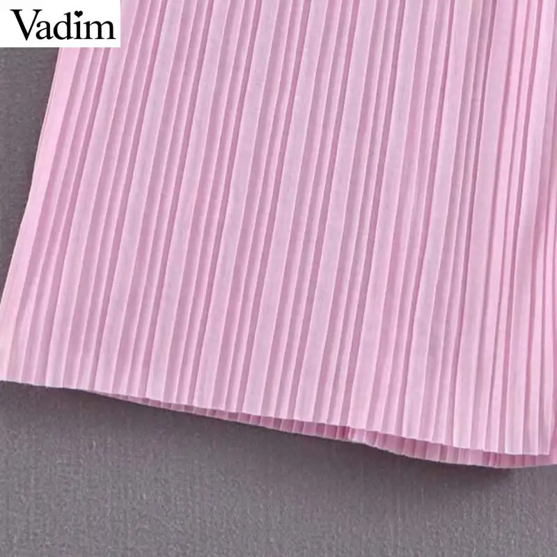 Vadim women elegant pink wide leg pants drawstring elastic waist pleated casual female ankle length chic trousers mujer KA981 | Женская