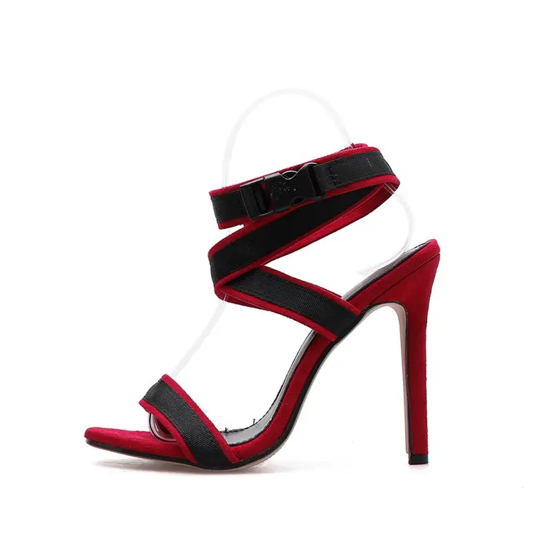 Red Suede Заводская цена; пикантная женская обувь; женские туфли-лодочки на высоком каблуке-шпильке с плетеным ремешком и перекрестными ремешками; свадебные женские босоножки; обувь в стиле пэчворк; 40 - Цвет: Red Suede