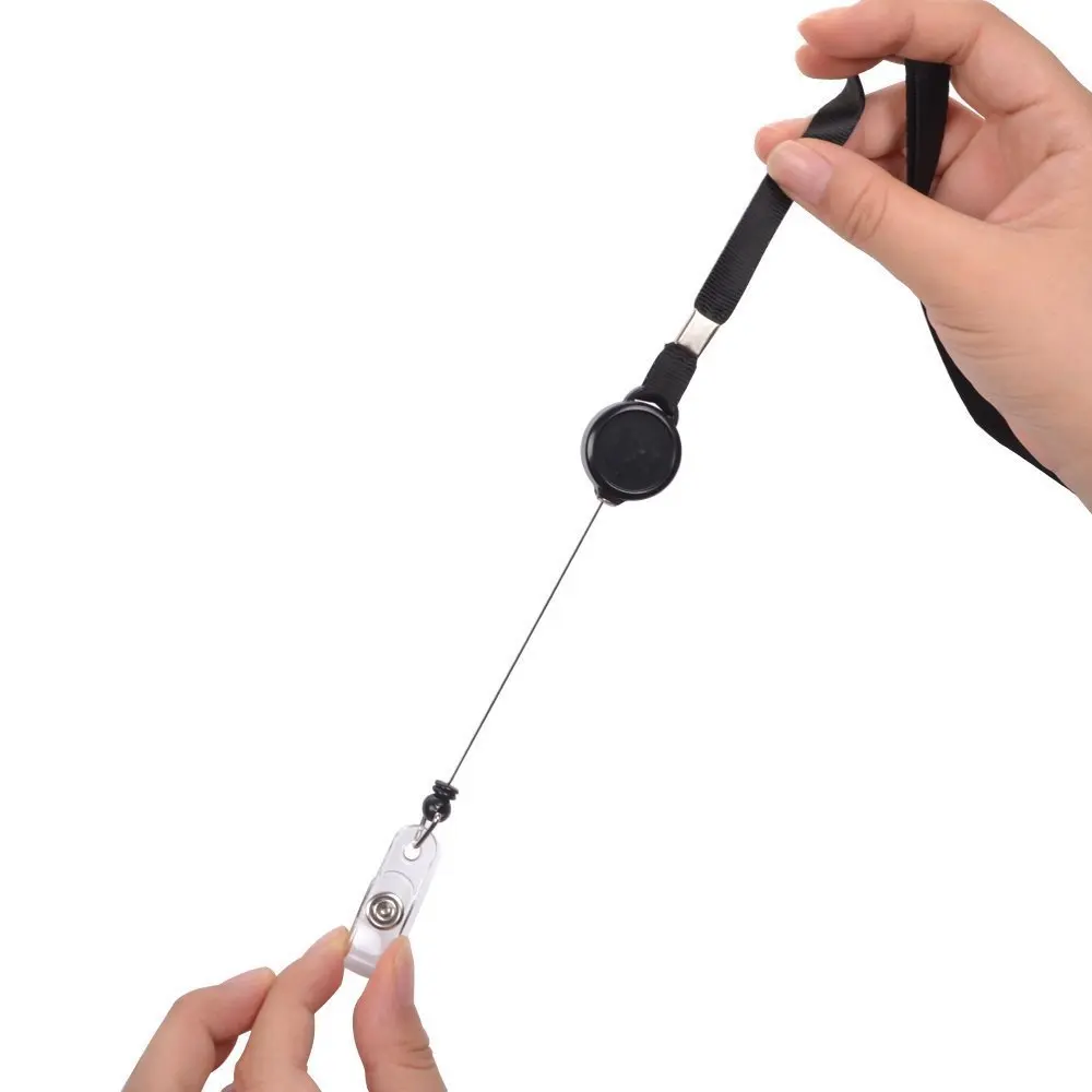 Черный выдвижной ремешок на шею для визитных и личных карт (10 шт.)|retractable lanyard|card