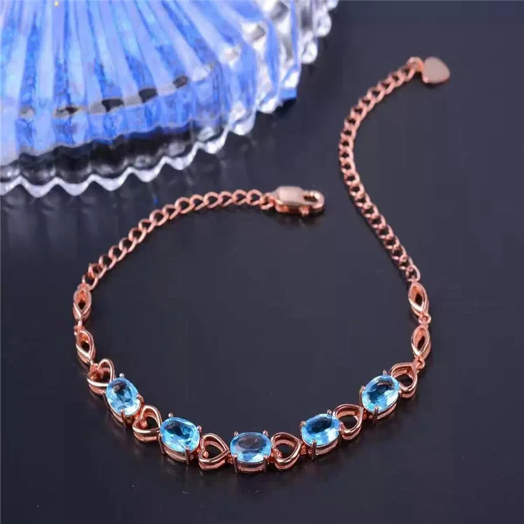 gold KJJEAXCMY fine jewelry 925 Чистое серебро с натуральным голубым топазом браслет ювелирное изделие золотистого и серебристого цвета. fghjyu - Цвет камня: gold
