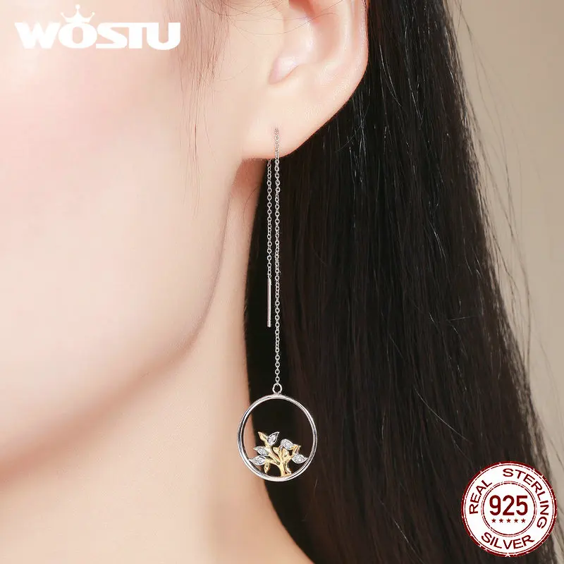 WOSTU Аутентичные 925 пробы Серебряные золотые искренности дерево любви Длинные