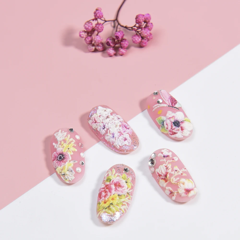 3D Acrylic Engraved flower Nail Sticker flower fish butterfly Water Decals Empaistic Nail Water Slide Decals hot Z0166