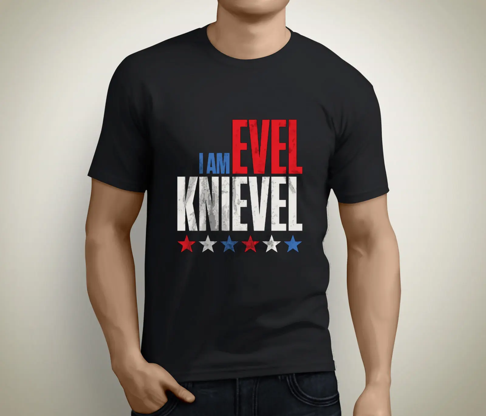 Винтажная Мужская черная футболка EVEL KNIEVEL с коротким рукавом Джонни Депп размеры