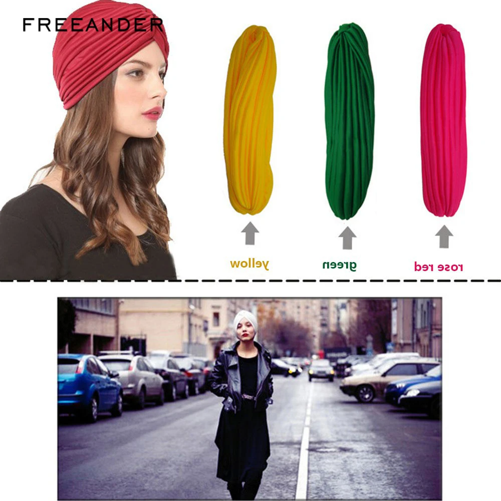 

Freeander Women Hats India Cap Knot Turban Hat Dome Cap Female Bohemia Women Beanies Winter Hats Turban Head Wrap Band Cap Lady